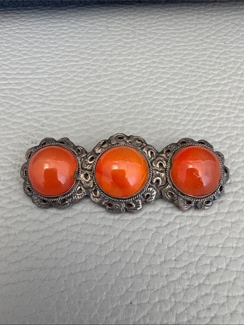 STERLING SILVER BURNT ORANGE CABOCHON BROOCH PIN